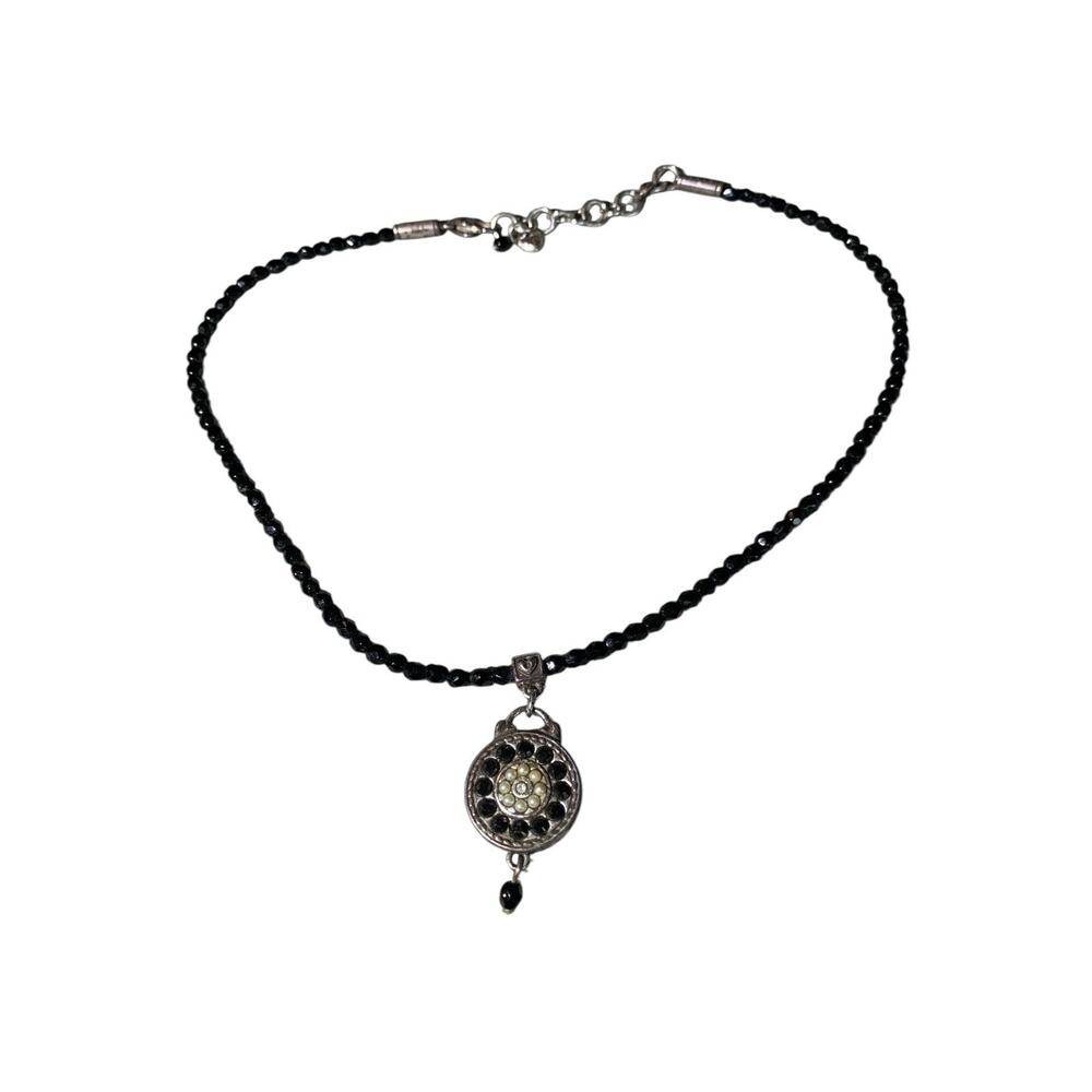 Brighton 1910 Jet Set Black Beaded Reversible Pendant Necklace Silver Tone J6